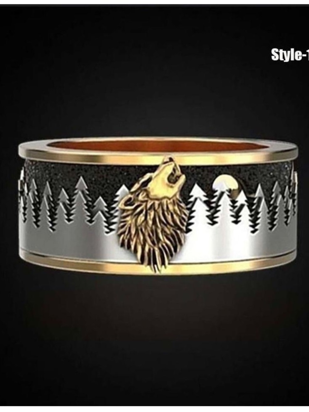 Gold and Silver Wolf Forest Men's Ring
